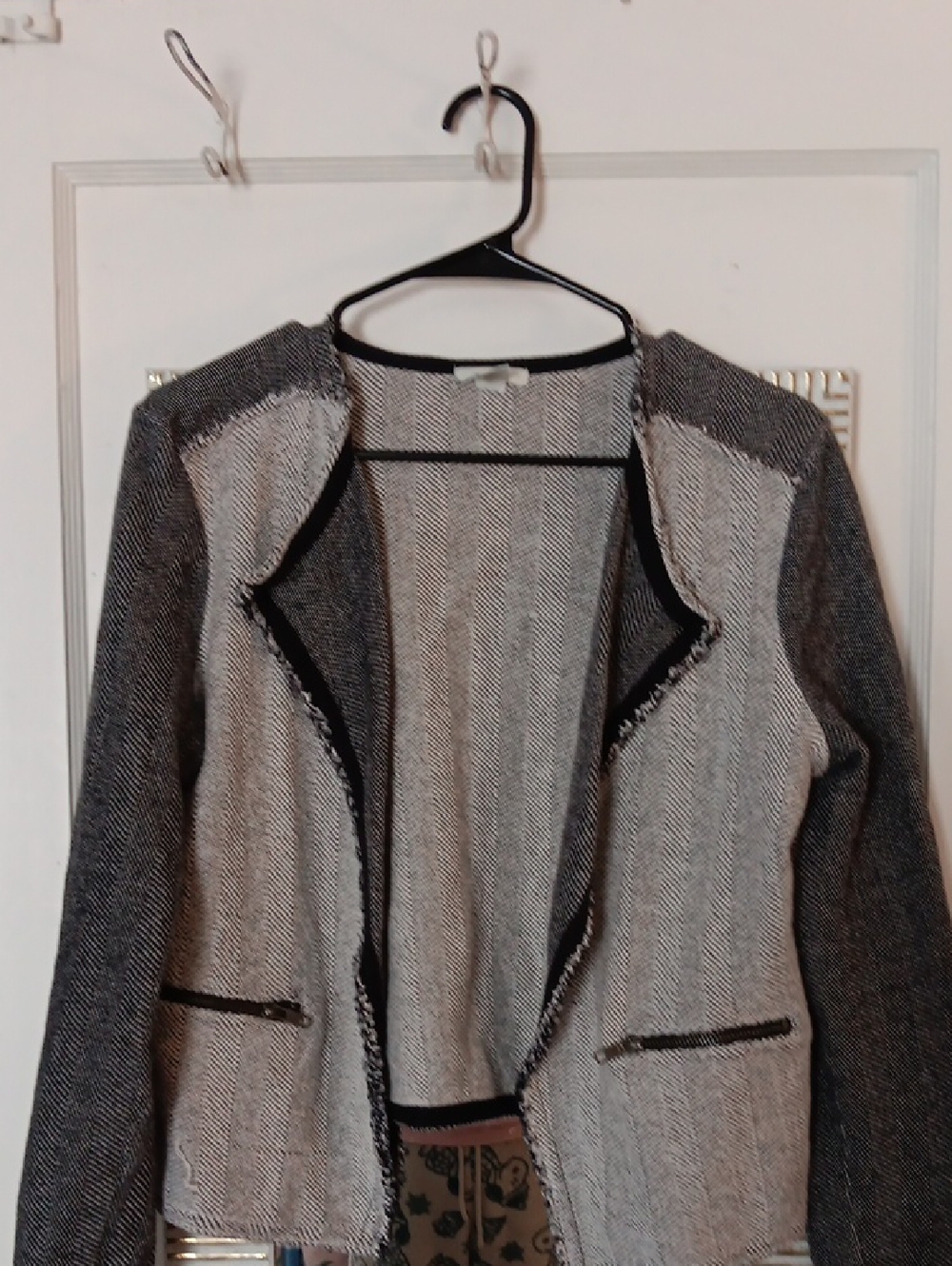 Caslon Black and Gray Herringbone Open-Front Blazer